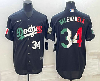 Men%27s Los Angeles Dodgers #34 Fernando Valenzuela Number Mexico Black Cool Base Stitched Baseball Jersey->los angeles dodgers->MLB Jersey